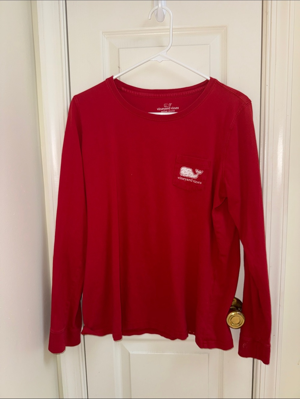 Vineyard Vines Bright Red Long-Sleeve Pocket Tee with Whale Embroidery